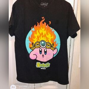 Nintendo Black Tee with Fiery Kirby Design